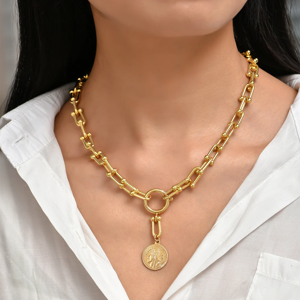 Женское Ожерелье-чокер с подвеской в форме буквы U, золотистого цвета