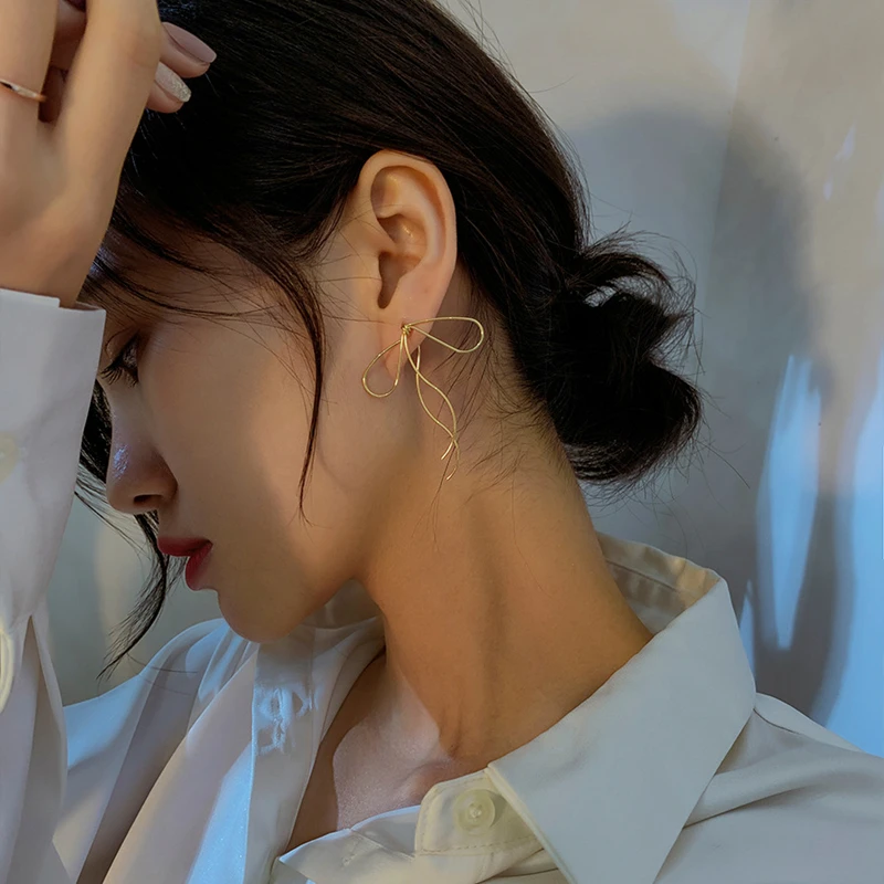 

MENGJIQIAO Korean Elegant Metal Bowknot Drop Earrings For Women Sweet Girl Fashion Pearl Ball Brincos Party Jewelry Gifts
