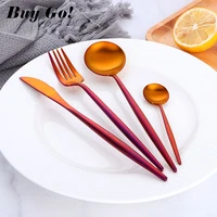 1624 pcs orange red cutlery set rainbow gold flatware set 188 stainless steel dinner knife fork spoon set home dinnerware set