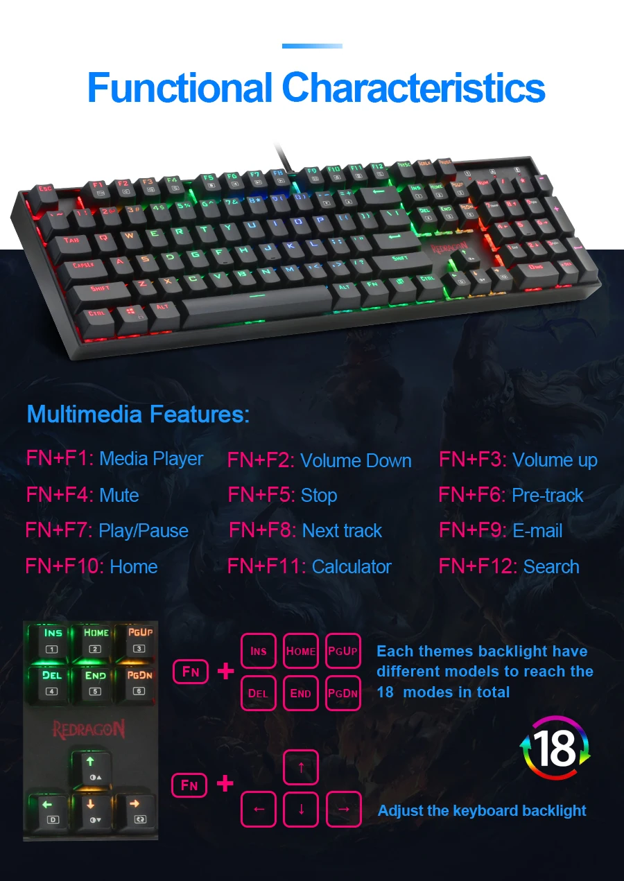 Redragon K551 RGB USB Механическая игровая клавиатура синий переключатель DIY 104 ключ с подсветкой PC Gamer русские брелки или стикер с надписью на испанском