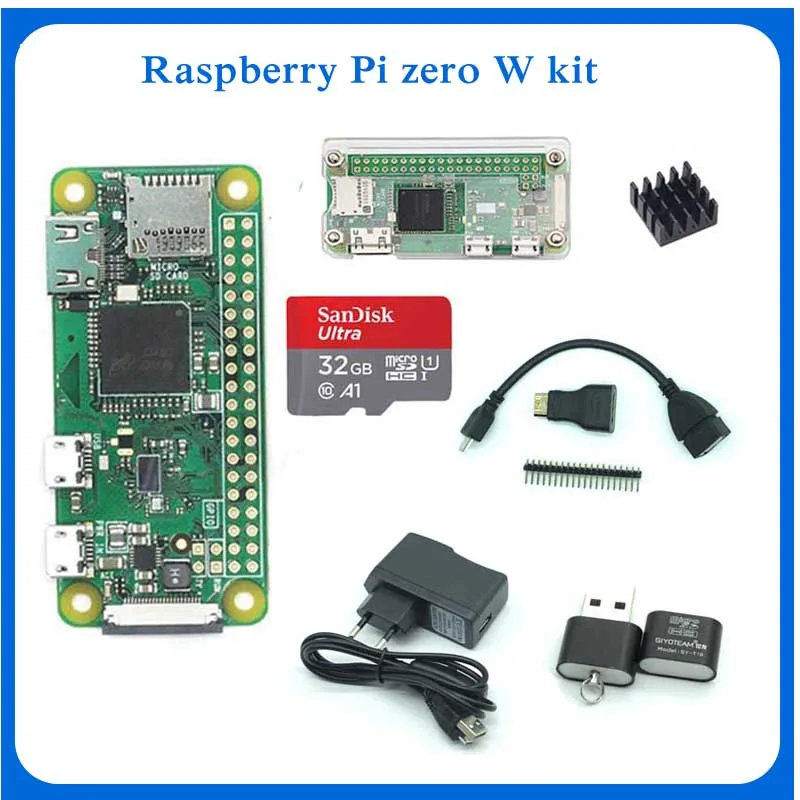 Raspberry Pi Zero W начальный комплект + акриловый чехол теплоотвод головка GPIO мини SD