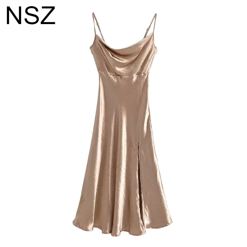 Женское атласное платье на бретельках NSZ блестящее платье-комбинация без рукавов