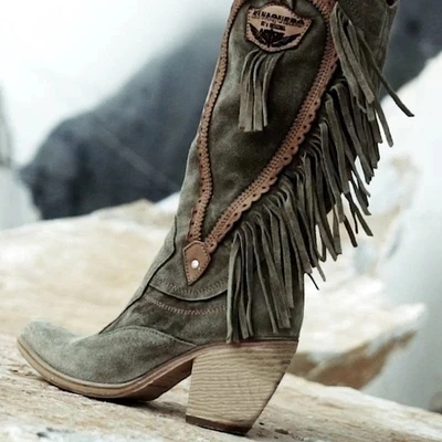 2019 женские стильные теплые ботинки на меху в этническом стиле из замши низком