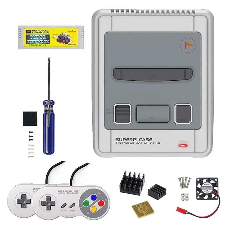 Retroflag SUPERPi CASE J snes игровой Картридж с охлаждающего вентилятора + радиатор для Raspberry