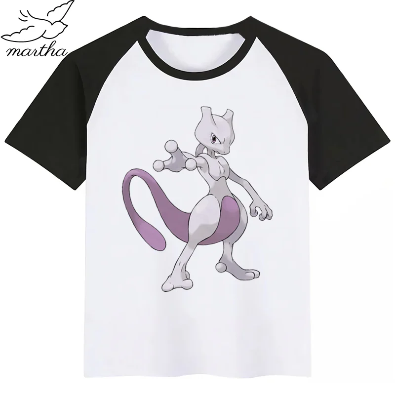 BlackB Футболка для мальчиков и девочек с принтом «Mewtwo» и акварельными чернилами; Футболка с принтом «Покемон злодей»; детская забавная футболка с героями мультфильмов; детские летние топы; одежда для малышей - Цвет: BlackB