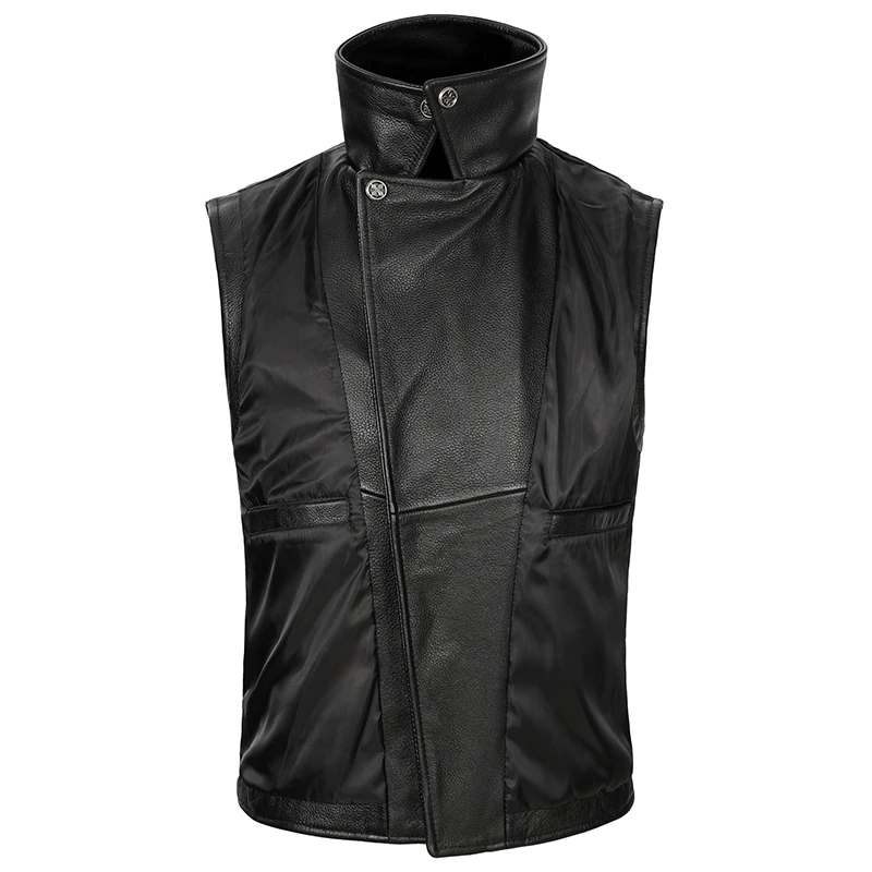 

Black Men 2020 Slim Fit Biker's Leather Vest Plus Size XXXXL Genuine Cowhide Autumn Short Motorcycle Leather Vest FREE SHIPPING