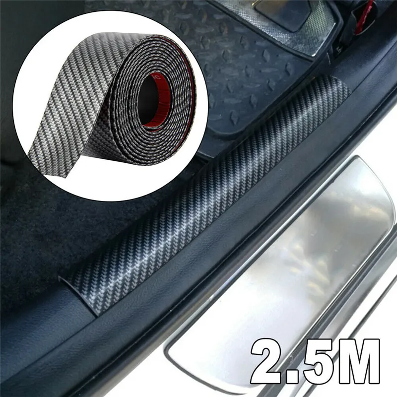 

5CMx2.5M Car Door Sill Protector Bumper Scuff Carbon Rubber Strip Trim Sticker Retrofitting The Pedal Trim Anti Stepping Paste