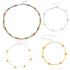 Малышек богемский разноцветный и украшениями в виде цепочек и кругов из бисера белого ожерелье Маргаритка Симпатичные Дейзи цветок колье воротник женское колье-чокер Летний пляж ювелирные изделия