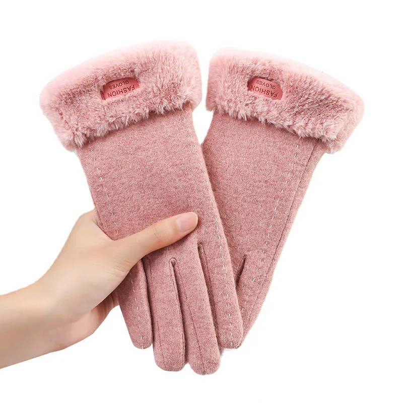 

Перчатки женские осенне-зимние, шерстяные, с флисовой подкладкой, для сенсорного экрана, теплые, с вельветом, в Корейском стиле, ветрозащитн...