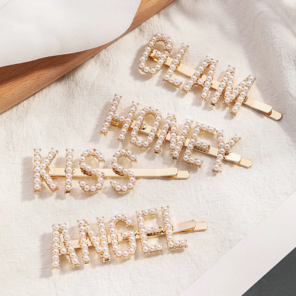 Женские заколки для волос с буквенным принтом и жемчугом свадебные аксессуары |