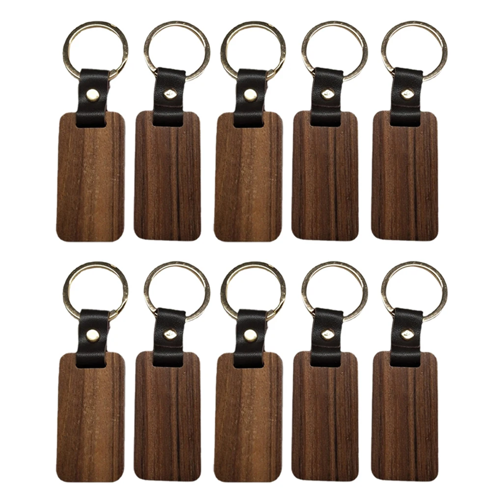 10pcs Wooden Keychain Rectangular Collectible Key Ring Car Bag Hanging Pendant Painting Crafts Cute for Women Men | Украшения и