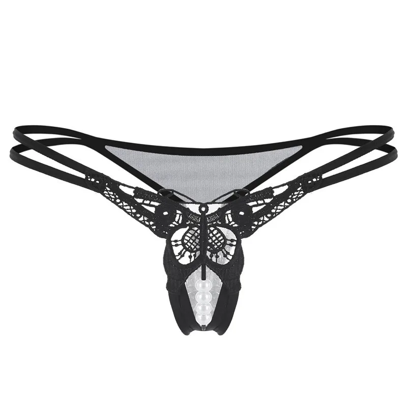 

VDOGRIR Sexy Underwear Women's Transparent Lace G-String Thongs Hot Erotic Lingerie Seamless Women Open Crotch With Pearl Tangas