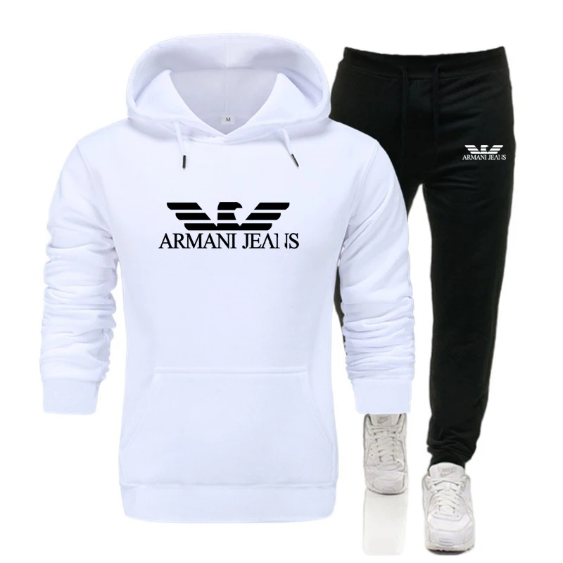 

Autumn and winter new men's hooded suit brand sportswear pullover suit wool hoodie + sweatpants jogging men's pullover men's clo