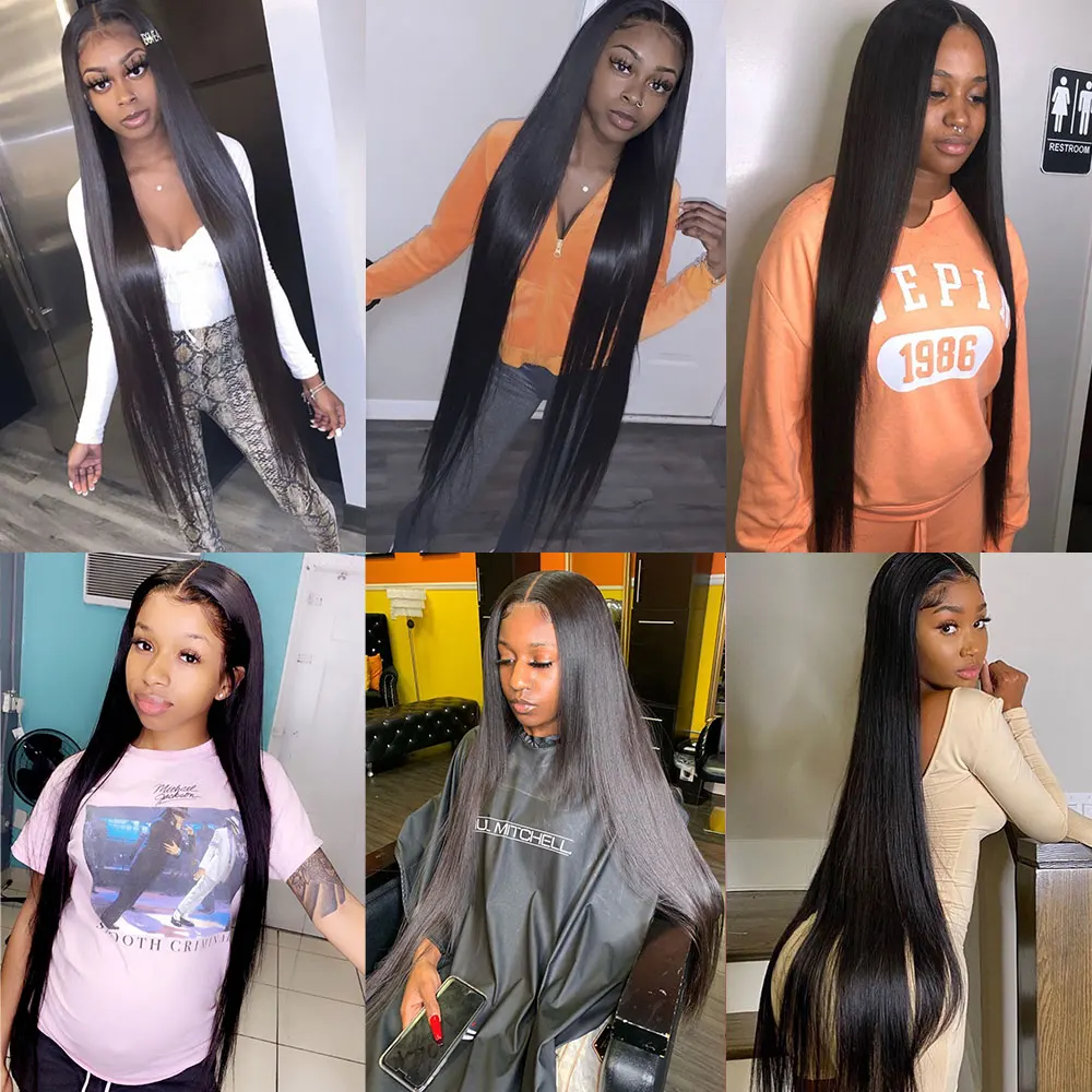 30 40 Inch Straight Lace Front Human Hair Wigs For Women Brazilian Natural 4x4 5x5 Closure Wig 13x6 13x4 Frontal | Шиньоны и парики