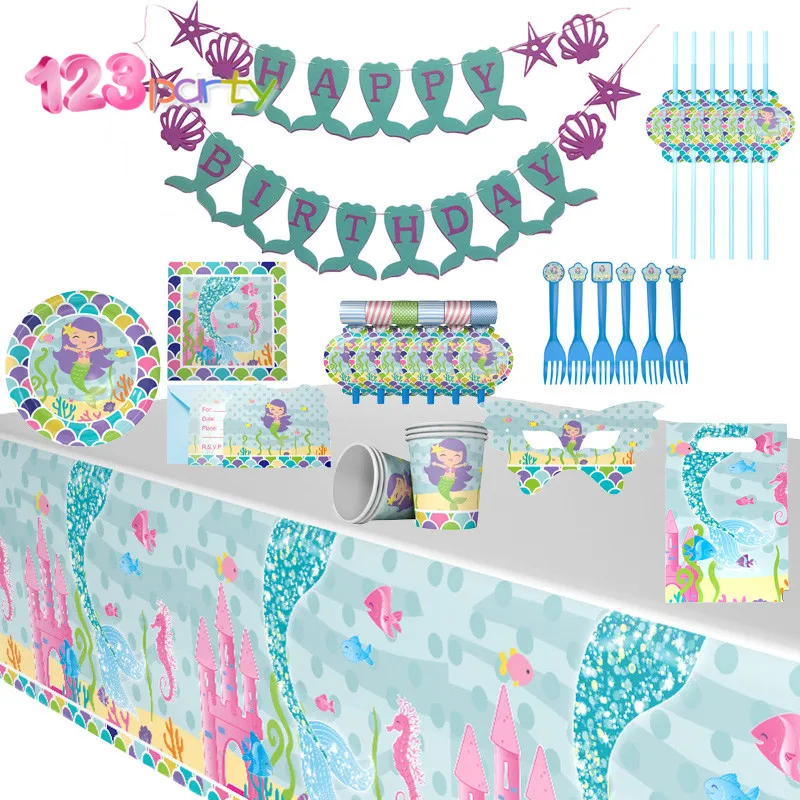 123 вечерние принадлежности Русалочки с днем рождения баннер один плакат русалкой