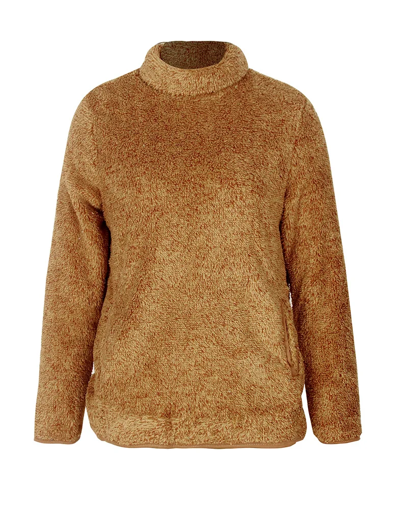 Missufe Sexy Turtleneck Plush Sweatshirts With Pocket Autumn Winter Casual Warm Hoodies Long Sleeve Pullovers Slim Hooded
