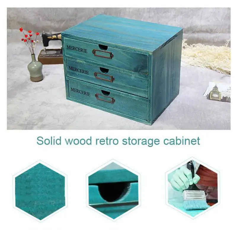 

3 Layers Retro Wooden Jewelry Storage Drawers Desktop Cabinet Cosmetic Organizer Cosmetic storage box