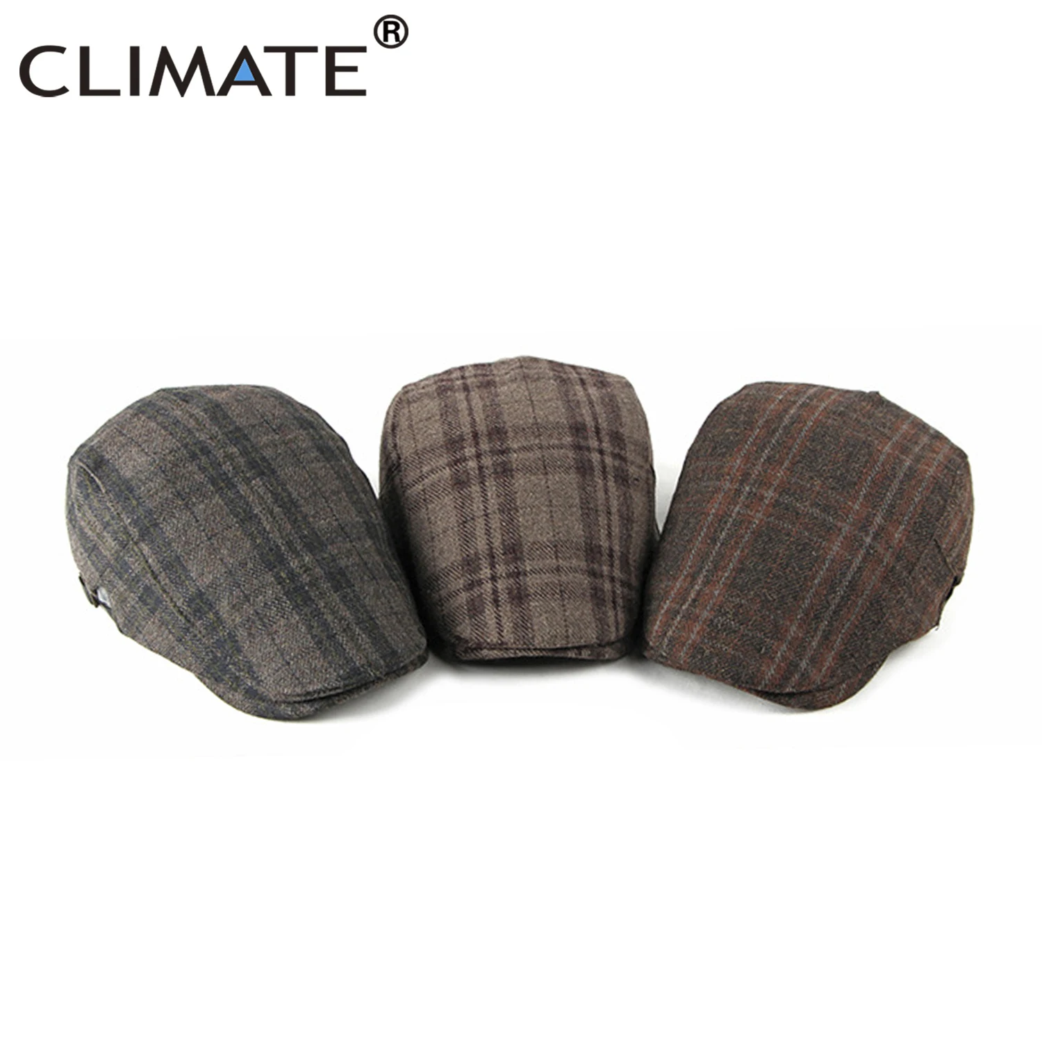 Мужской Клетчатый берет CLIMATE плоская кепка для папы шапка зимняя плотная тканая