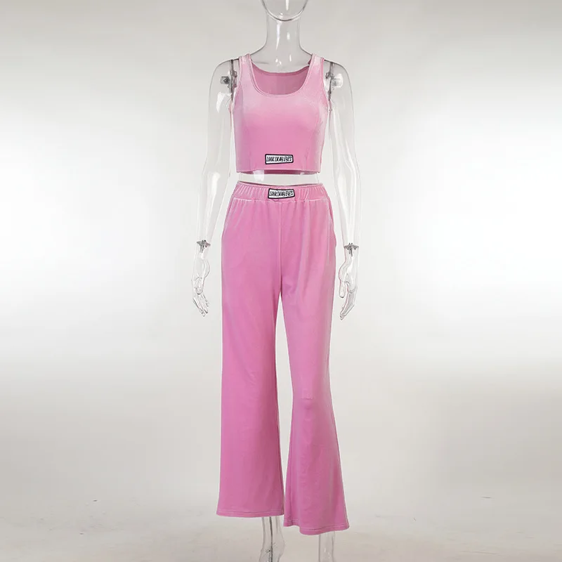 

Two piece Set Running Trousers Sets Women Sleeveless Tanks Crop Tops+High Waist Leg Wide Pants Suits Casual Vacation Outfits Y2k