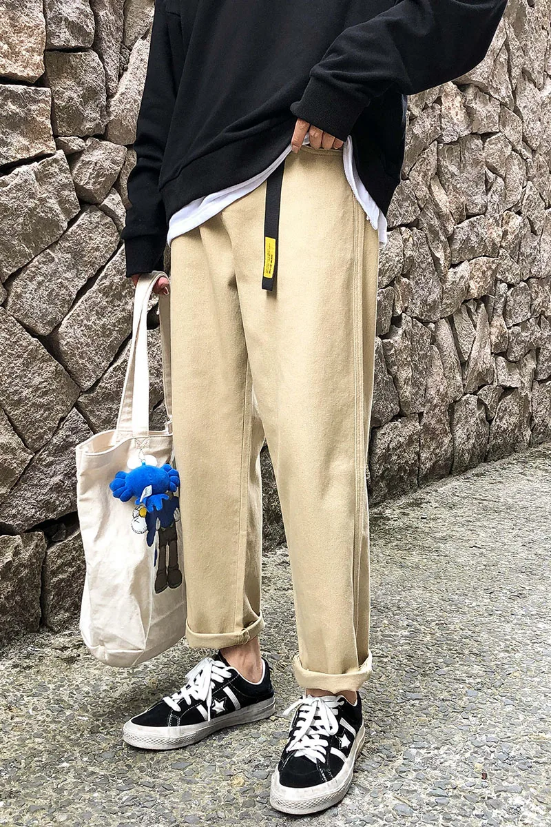 Однотонные прямые мужские повседневные штаны модные свободного кроя для мужчин