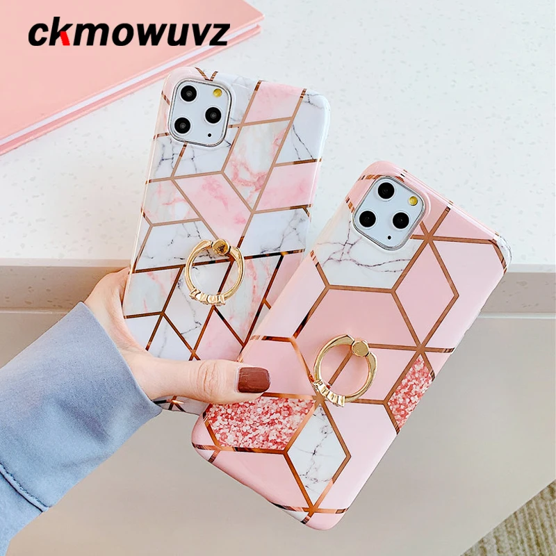 Чехол подставка с кольцом для iphone 12 11 Pro Max XS XR X 7 8 + задняя крышка на IMD силиконовое