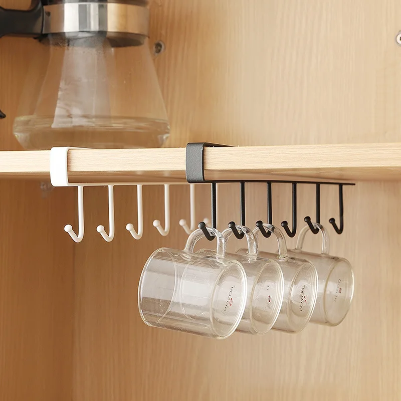 

6 hooks/kitchen wrought iron art seamless nail-free hook cabinet storage rack multi-function wardrobe row hook finishing rack