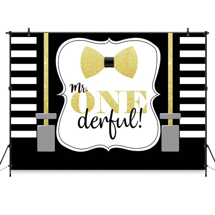 Фон Mr Onederful в черно белую полоску для мальчиков фон на 1 й День рождения черный