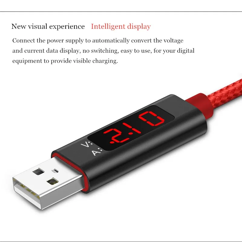 Type C/Micro USB/Lightning Быстрая зарядка USB кабели с током и дисплеем напряжения для Iphone huawei XiaoMi samsung
