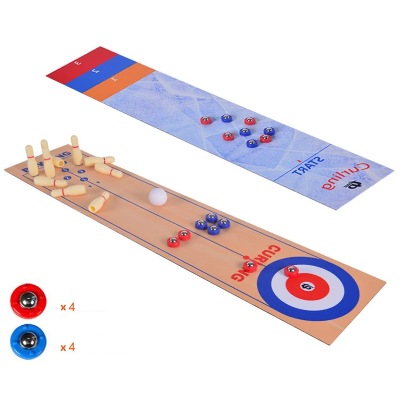 2 in 1 Shuffleboard and Bowling Board Game Tabletop Curling Game Portable Mini Family Bowling Games for Adluts Kids