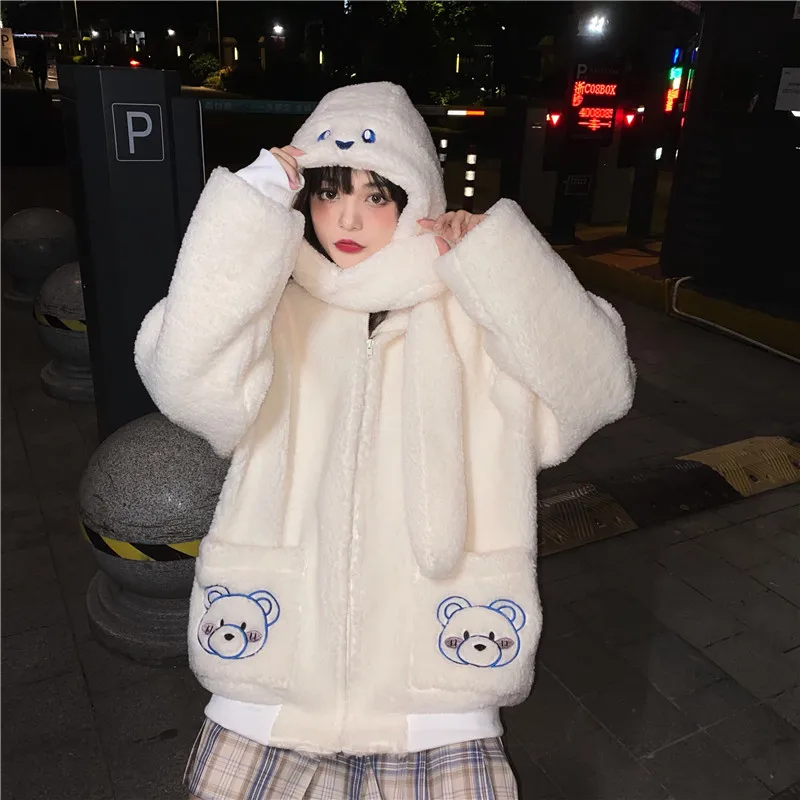 

CN 2021 Winter New Korean Women's Sweatshirt Fashion Thick Fleece Zipper Hoodies Casual Cute Oversized Hooded Sweatshirt