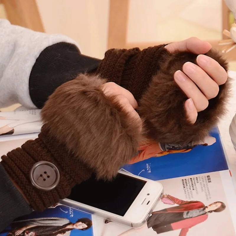 

Brand New Women Winter Half Finger Fingerless Gloves Wrist Arm Hand Warmer Warm Knitted Plush Mittens