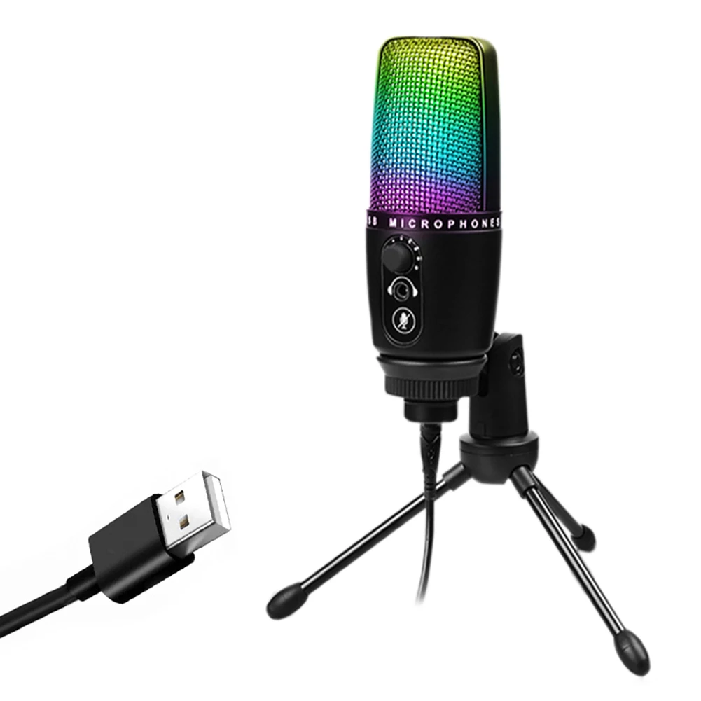 

Проводной микрофон RGB USB для караоке, конденсаторный микрофон для записи, настольный компьютерный Студийный микрофон для пения и игр, потоко...