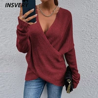 women sweaters autumn winter solid knit pullovers long sleeve tops elegant sexy v neck knitted sweater women tops jumpers 2021