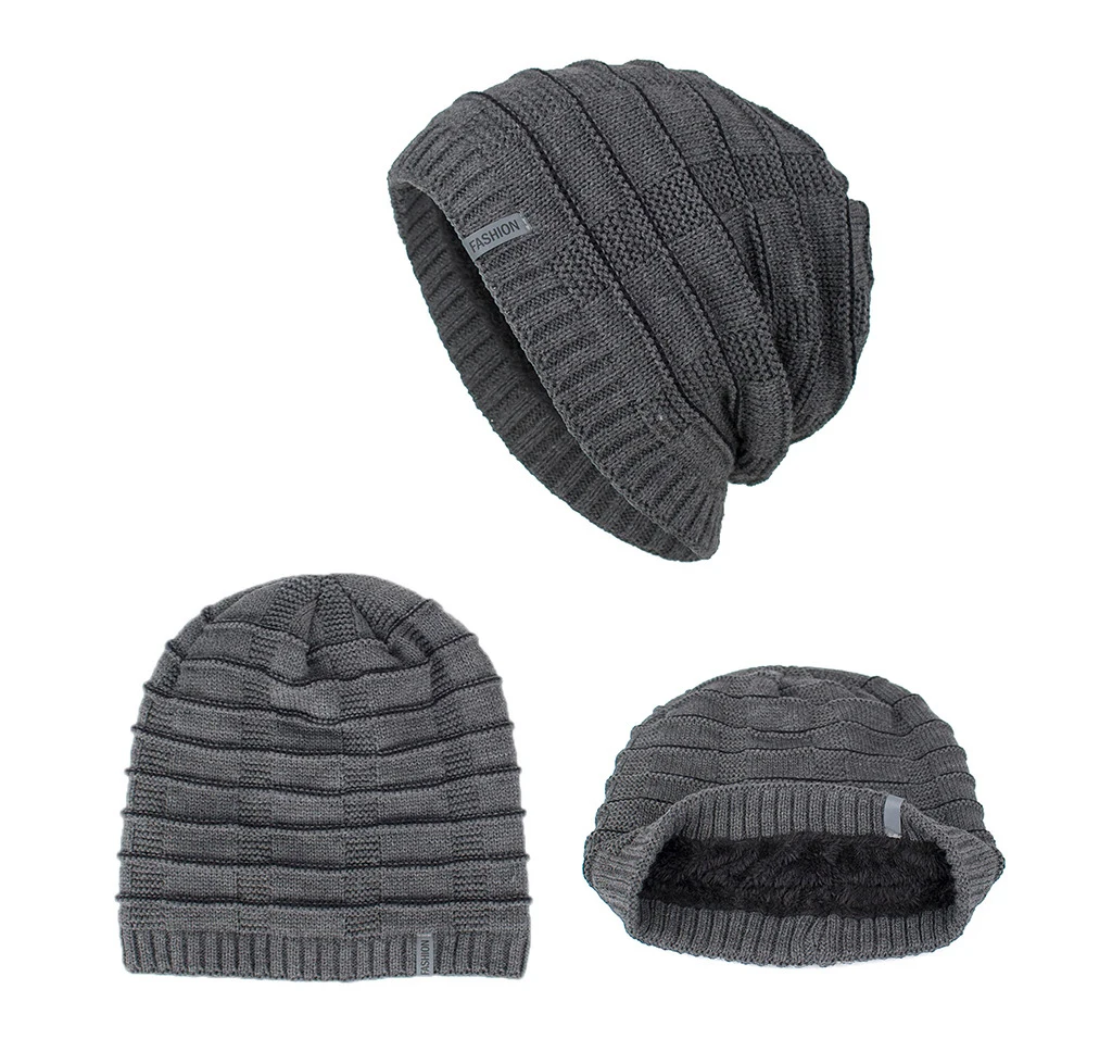 Fashion Staircase texture Winter Warm Knitted Hat Skullies Beanies For Men Women Bonnet Caps Gorros Male Solid Plus velvet Hat