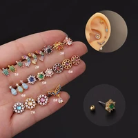 1pc cz rainbow flower ear bone cartilage piercing studs earrings for women septum piercing tragus rook labret puncture jewelry