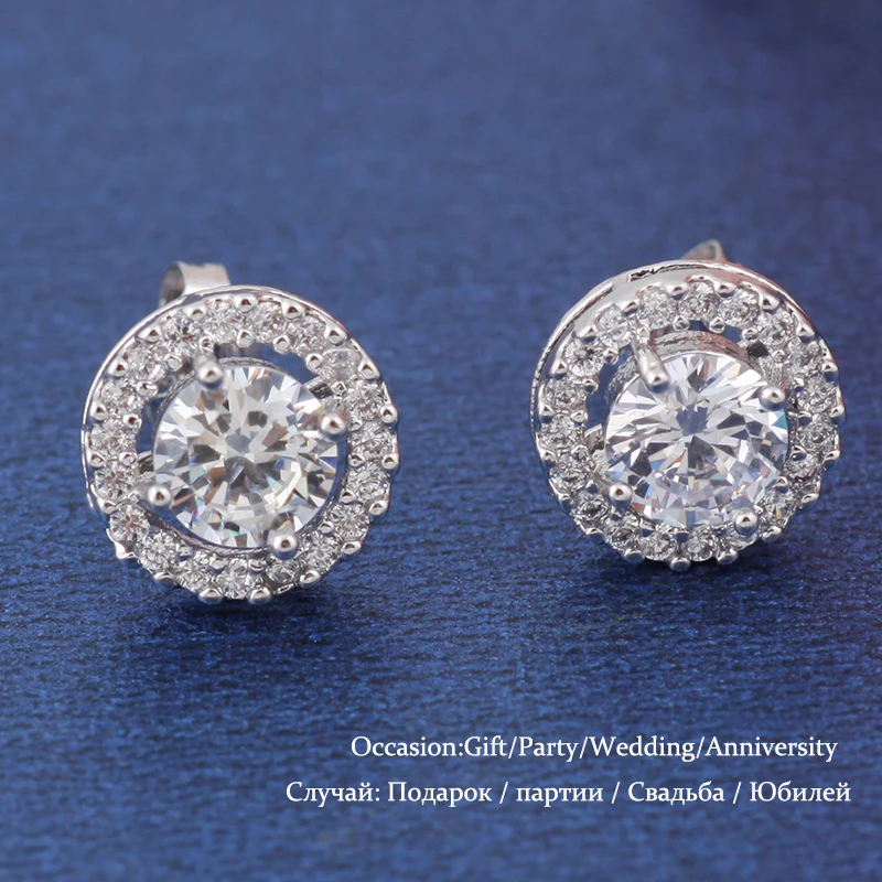 Классические круглые серьги-гвоздики с кубическим цирконием ААА + для вечерние