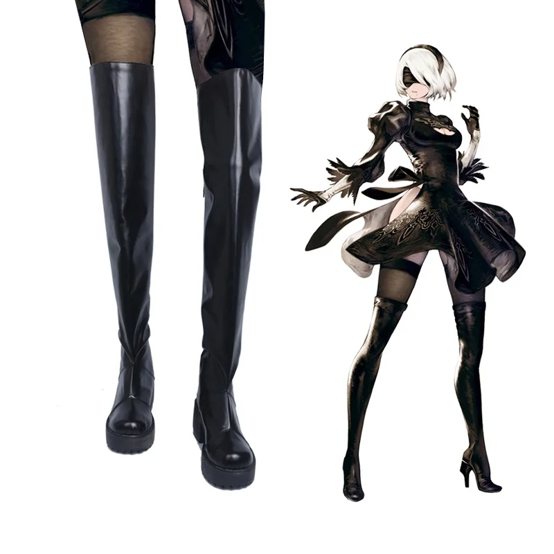 Унисекс аниме косплей NieR:Automata 2B костюмы для косплея сапоги изготовленные на
