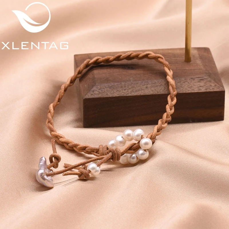 XlentAg 100% кожаный браслет с пресноводным белым жемчугом для женщин аксессуары