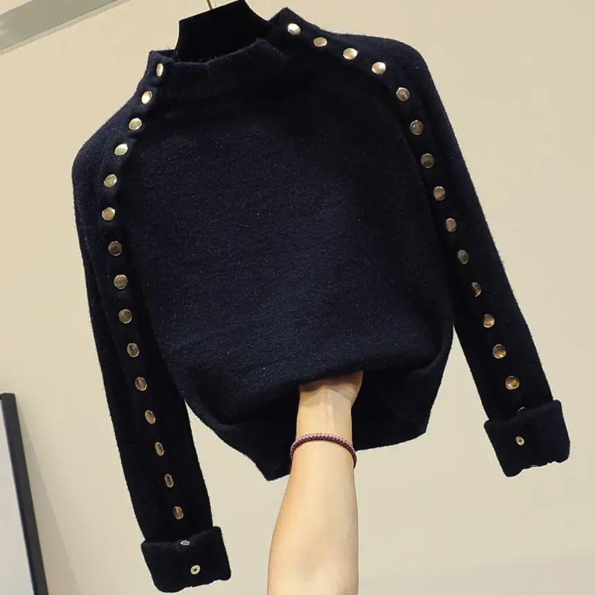 Плотный пуловер с воротником-хомутом женский свитер новинка сезона осень-зима 2021