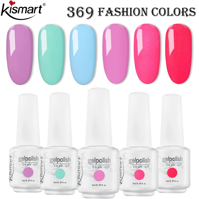 

369 Colors Kismart Gel Nail Polish Semi Permanent Primer Nail Art Hybrid Varnishes 8ml Gel polish Need Cured Base Top Coat Nails