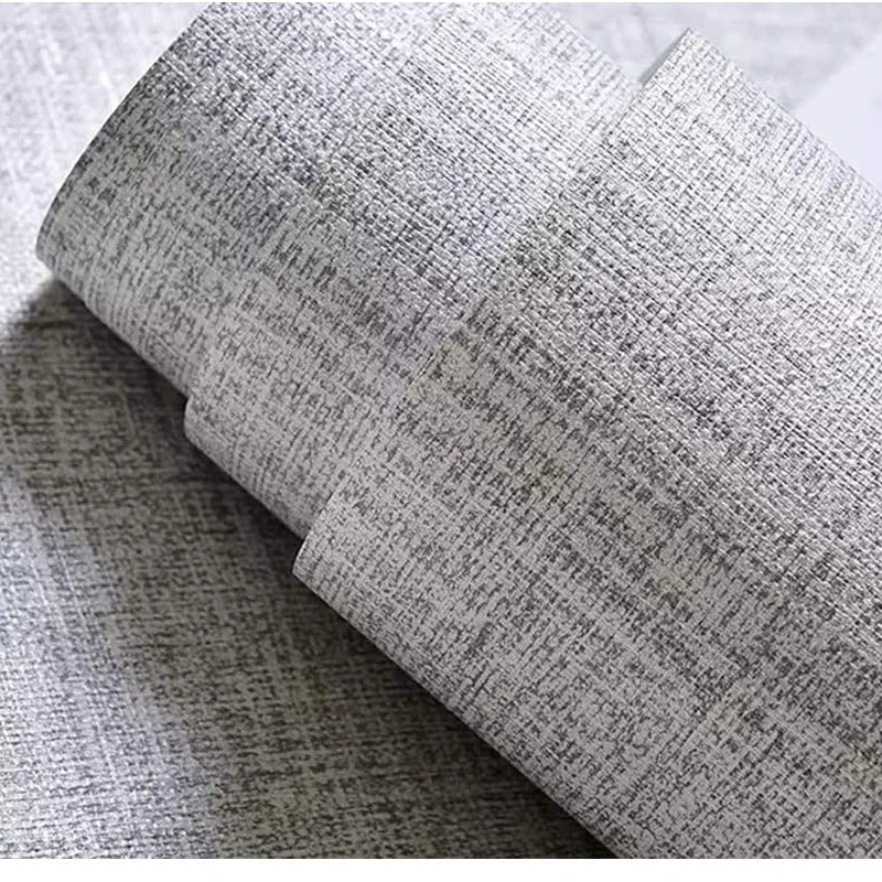 Papel tapiz de textura de lino, pegatina de tela de hierba sintética impermeable extraíble, papel tapiz para decoración de habitación de Hotel (Beige)