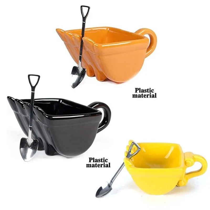 

Excavator Bucket Cup With Spade Shovel Spoon Funny Cup Digger Container Plastic Creative Cake Excavator Ashtray Bucket Cup