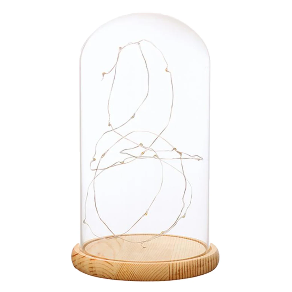 

Blesiya Clear Glass Cloche Dome Bell Jar Wooden Base with LED Fairy Lights