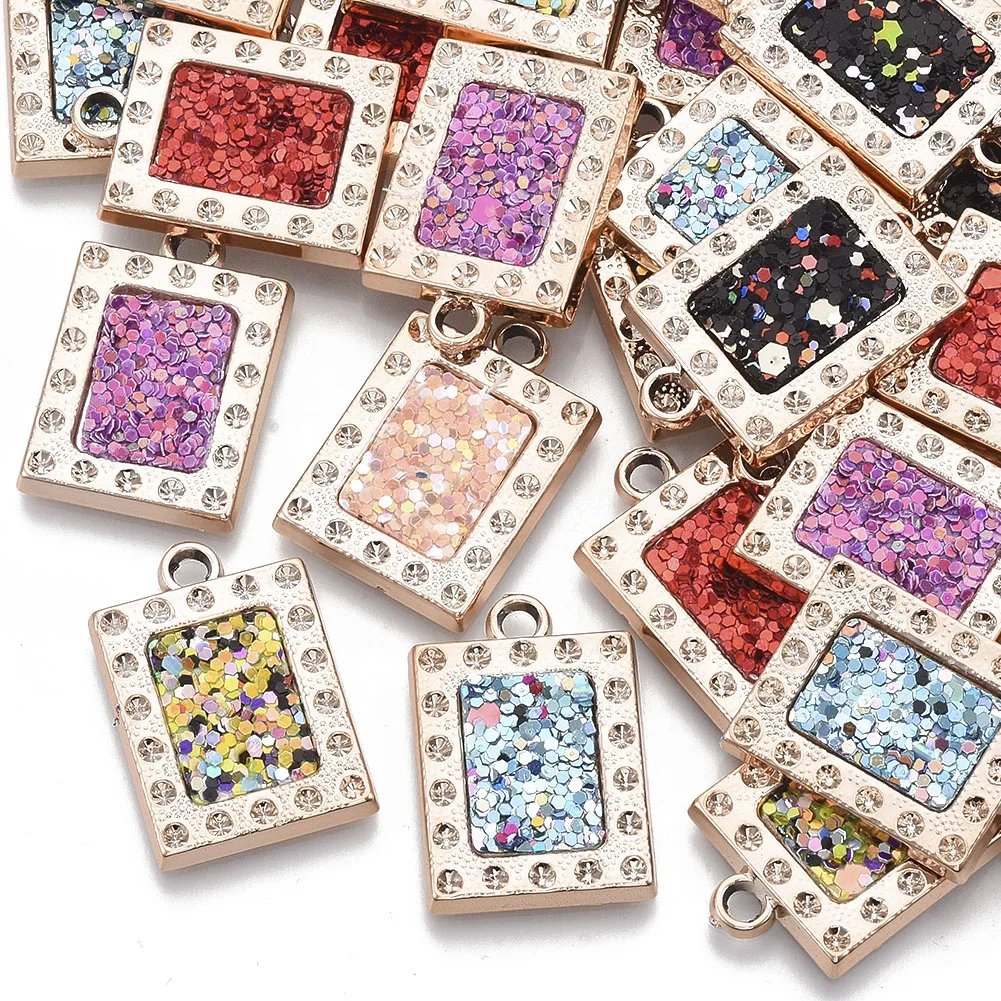 

100pcs Plating Acrylic Glitter Pendants Rhinestone Settings Sequins Charms Mixed Color 26.5x18x3mm