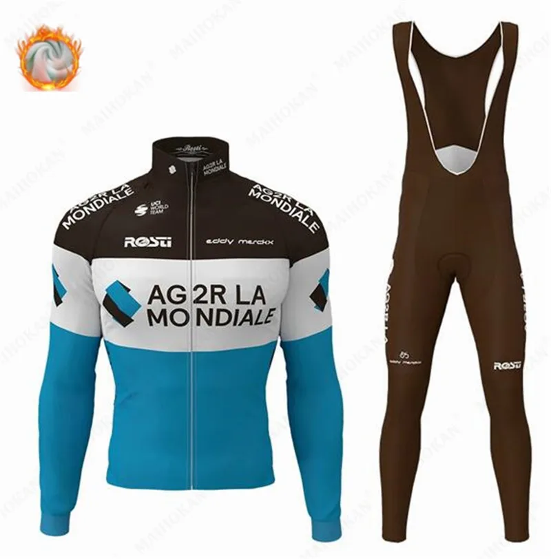 

2021 Team AG2R Winter Cycling Jersey 20D Pants Set MTB Bicycle Clothes Ropa Ciclismo Thermal Fleece Mens Winter Cycling Wear