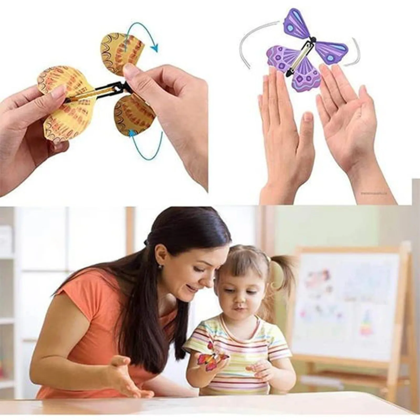 

Wrap Magic Flying Butterfly Clockwork Rubber Band Powered Butterfly Children Doll Toys For Kid Girl Boy Birthday Christmas Gift