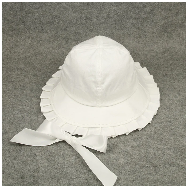 

Women's Fisherman's hat solid color Ruffle basin hat long ribbon sun hat