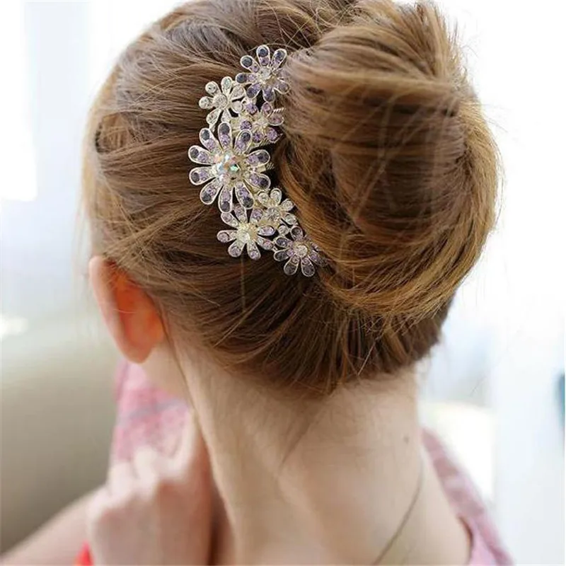 Hairpins for Girls Crystal Flower Hairpin Metal Hair Clips Comb Pin Bridal Bridesmaid Wedding Hairclips orquillas para el pelo | Красота и
