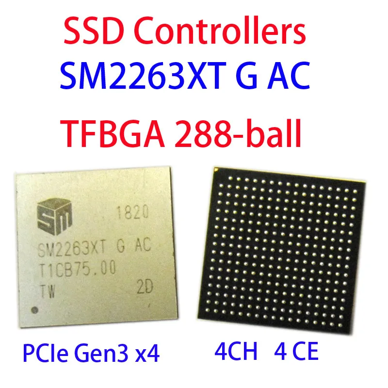 SM2263XT G AC контроллеры SSD IC M.2/PCIe3 X4Lane /Gen3 /NVMe/ 4 флеш-канала 4-CE PCIe Gen3 x4 TFBGA288-ball |