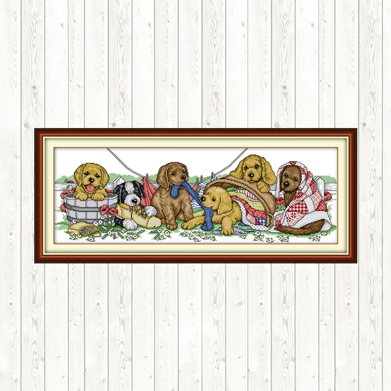 

Six Puppies Cross Stitch Kits Print Canvas Home Decor Needlepoint Counted 14ct 11CT Cross Stitch DIY Embroidery Needlework Sets